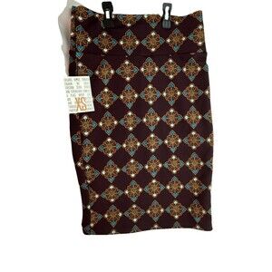 Luluroe Skirt Womens XS Brown Floral Pencil Style High Waist Stretch Business